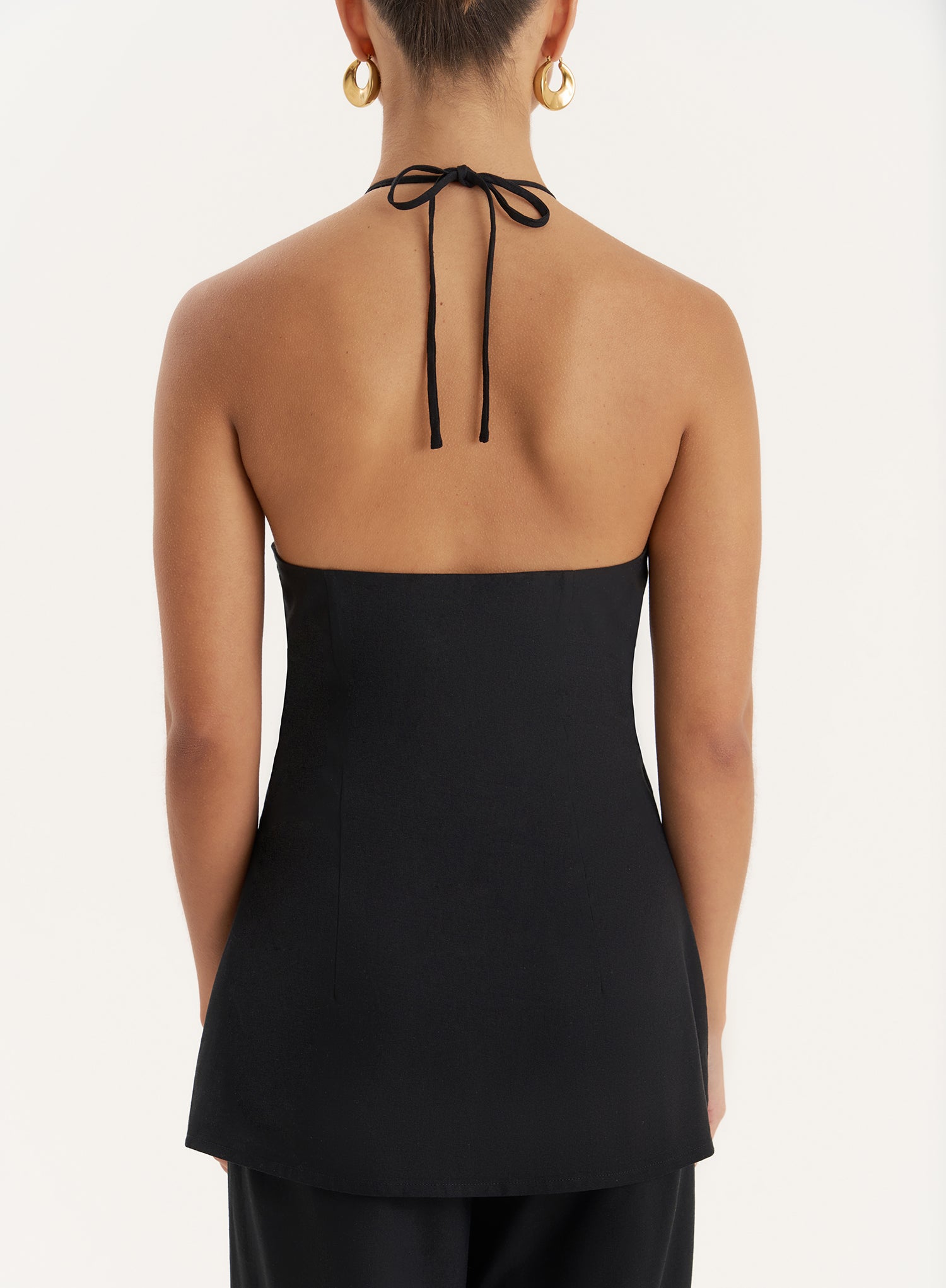 Black Linen Blend Halter Neck Top